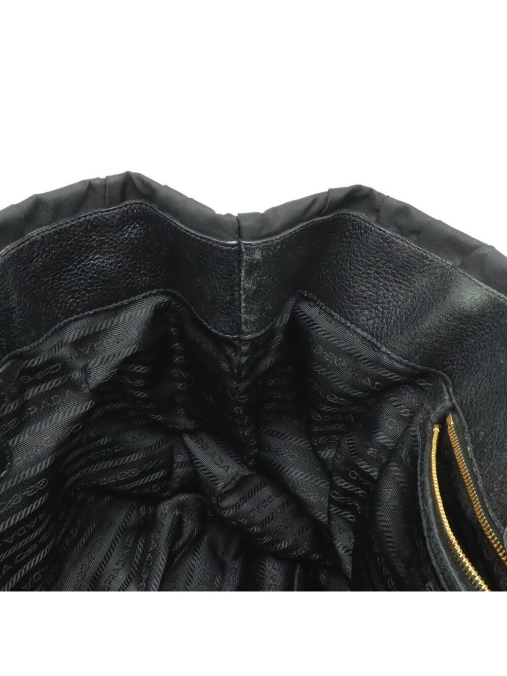 Prada Gather Tote Nylon Leather Nero Black Gold - Picture 7 of 8